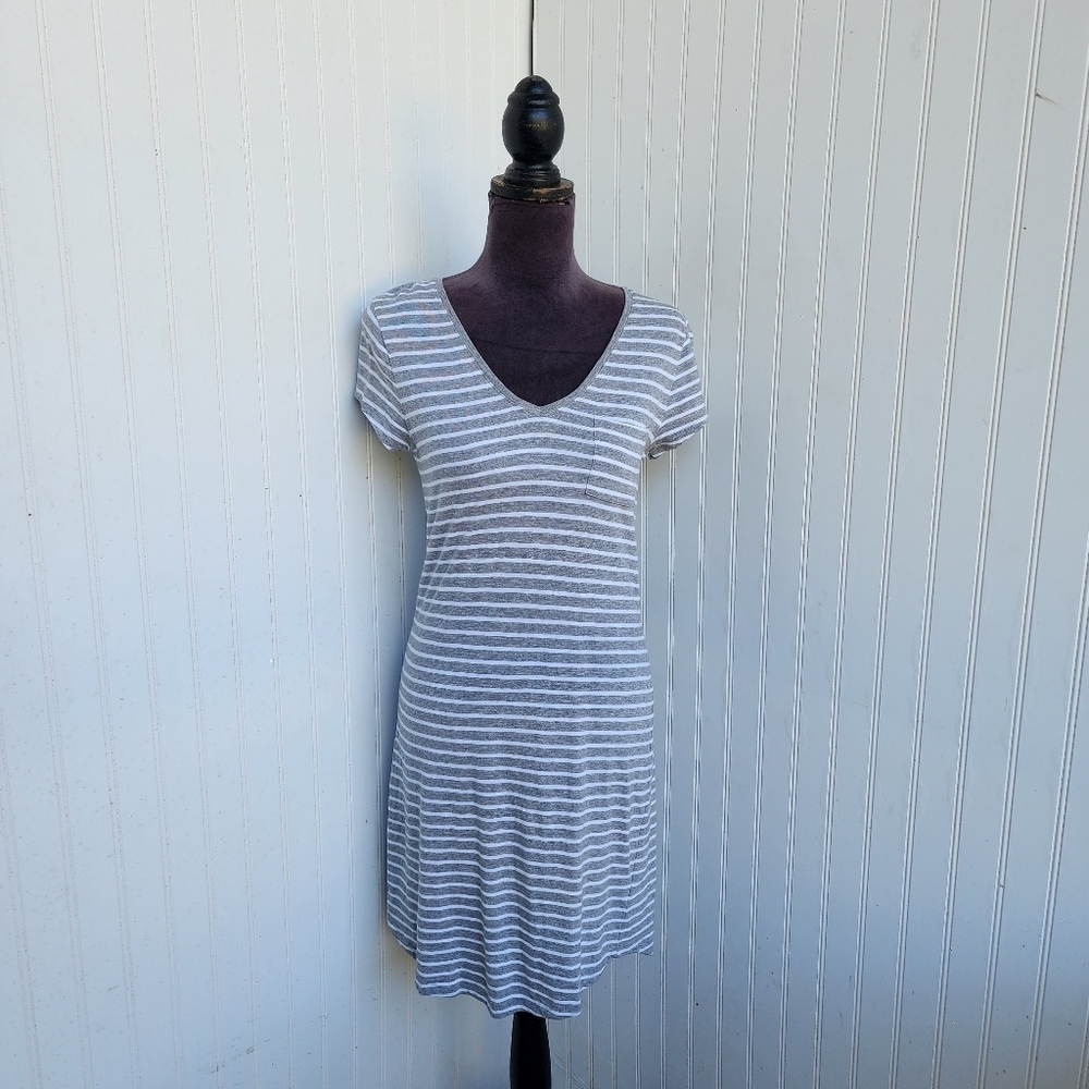 Gap Women's Gray White Striped Cotton Modal Shirt Casual Dress Sz S